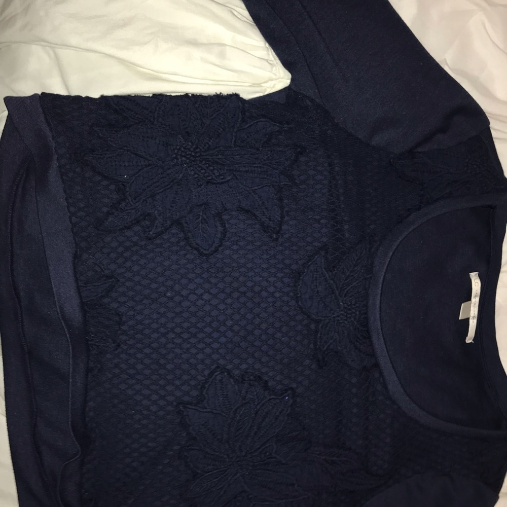 Dark blue long sleeve lace sweater